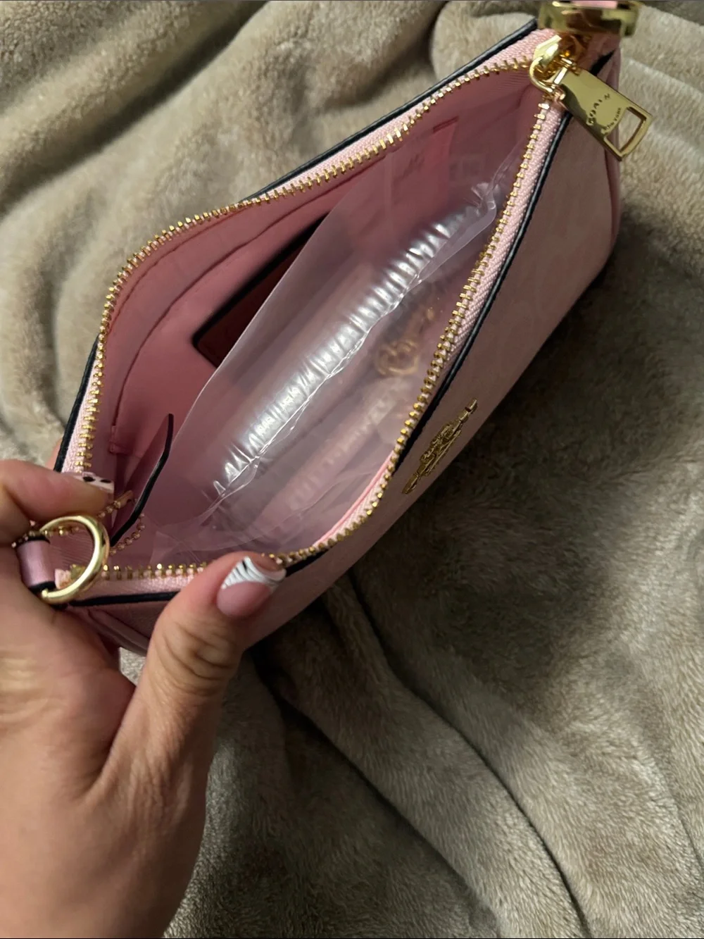 Coach Light Pink Signature Hobo Shoulder Bag with Gold Hardware